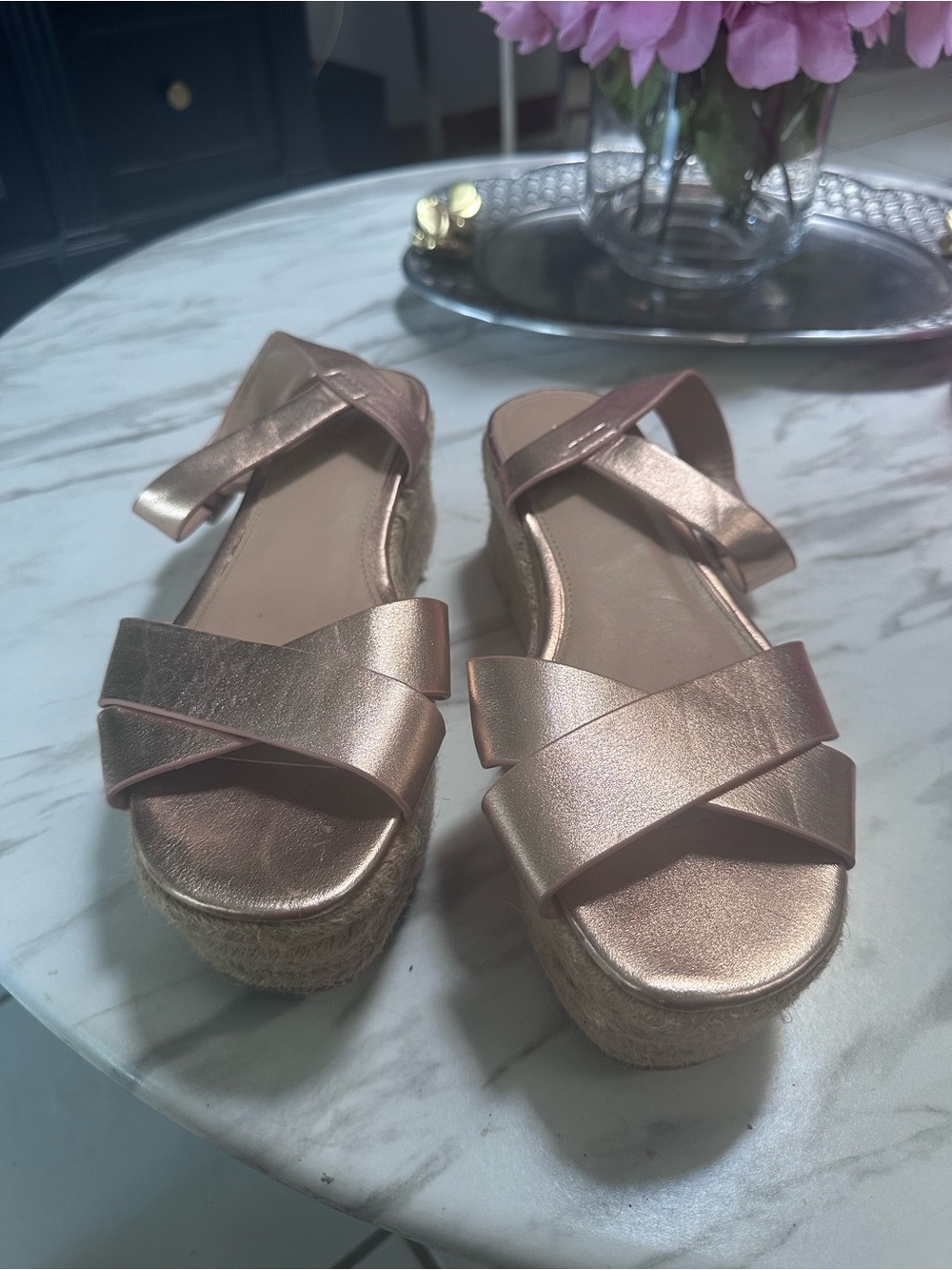 Express Rose Gold Espadrille Platform Sandals